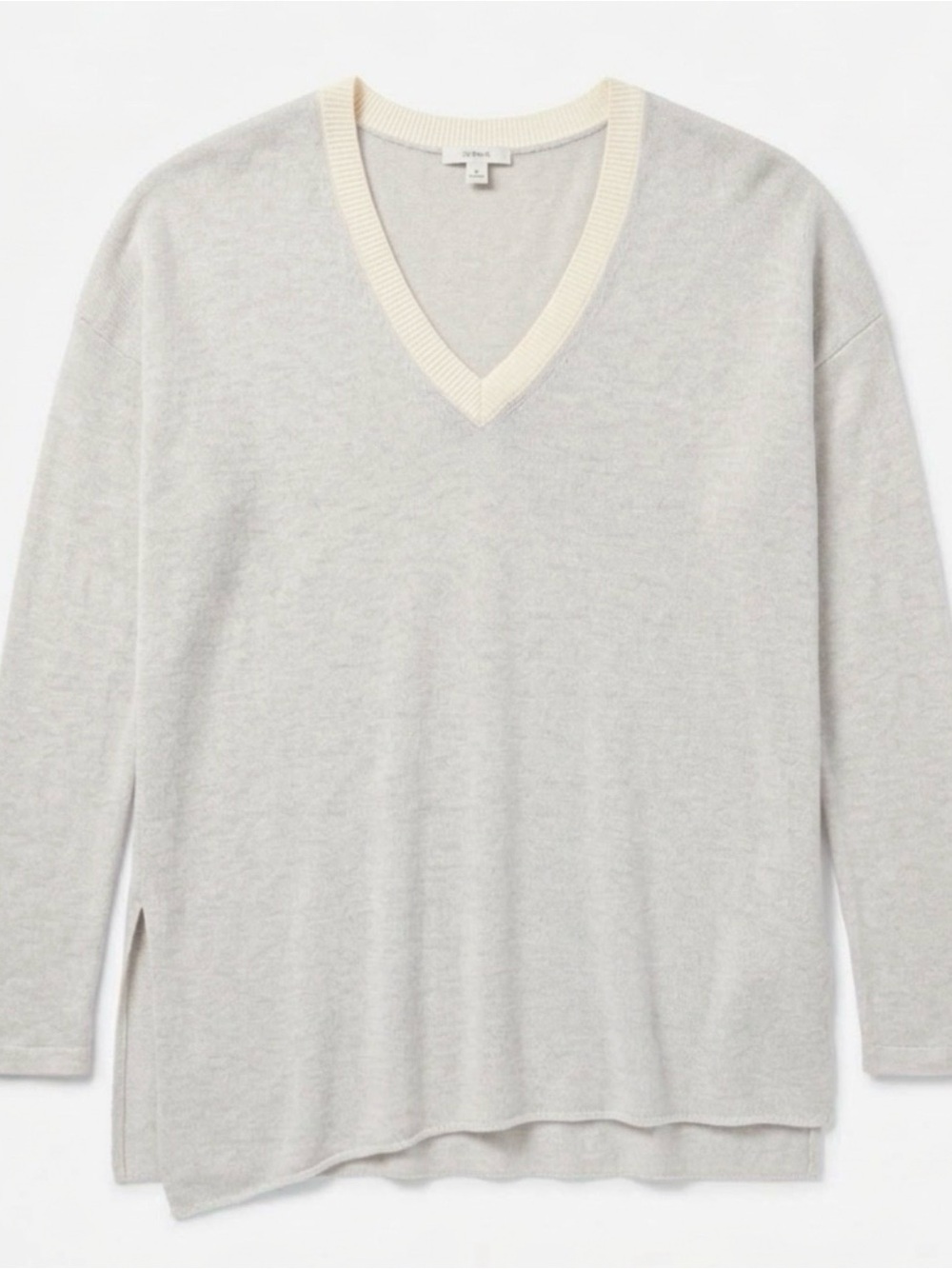 Wilfred Oversized Light Gray V-Neck Sweater with Cream Trim - Size Small